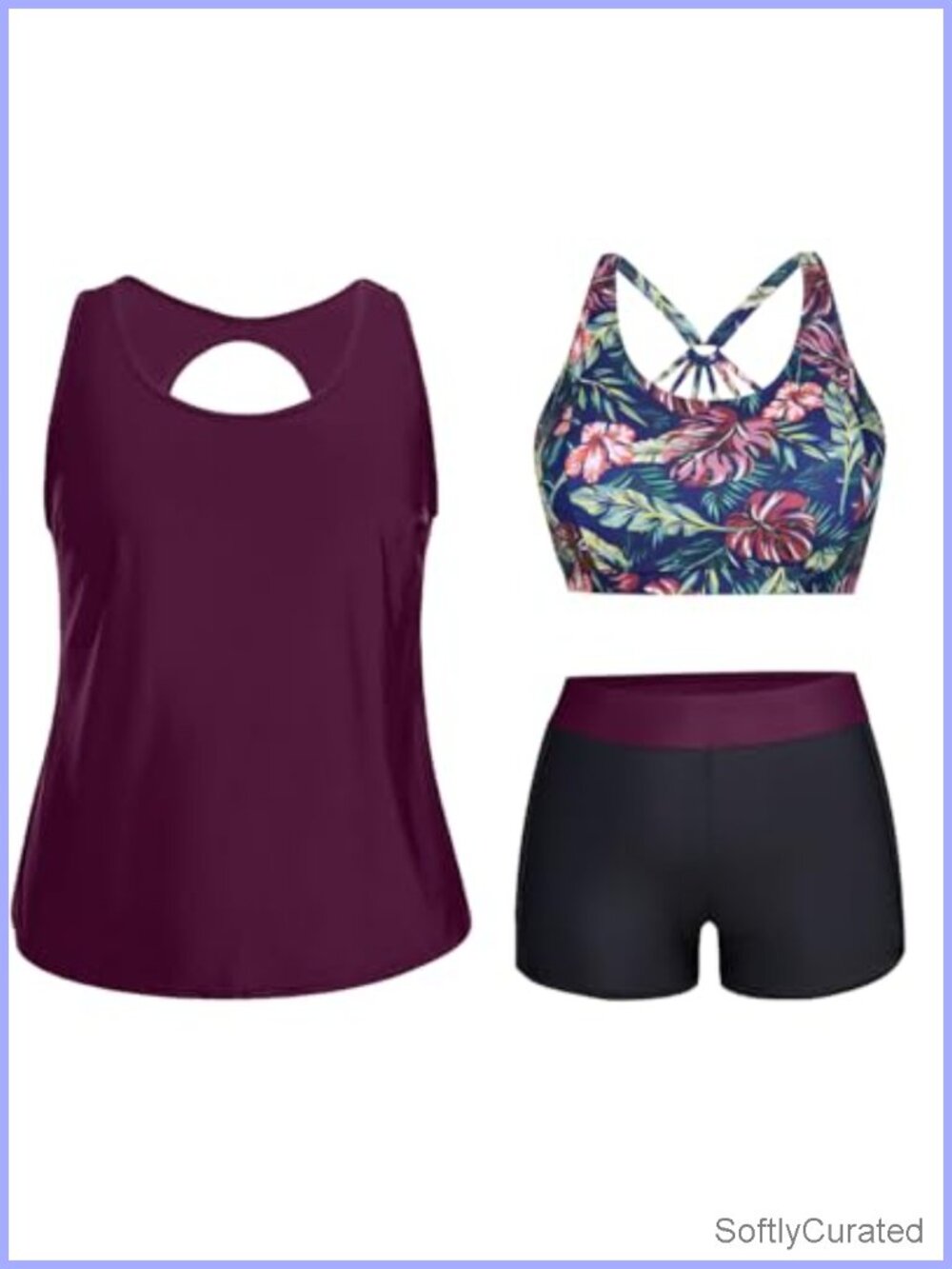 Women Plus Size 3 Piece Tankini Swimsuits Athletic Bathing Suits with Shorts